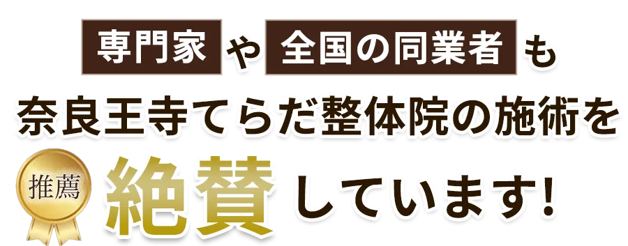 専門家や全国の同業者も奈良王寺てらだ整体院の施術を絶賛しています!